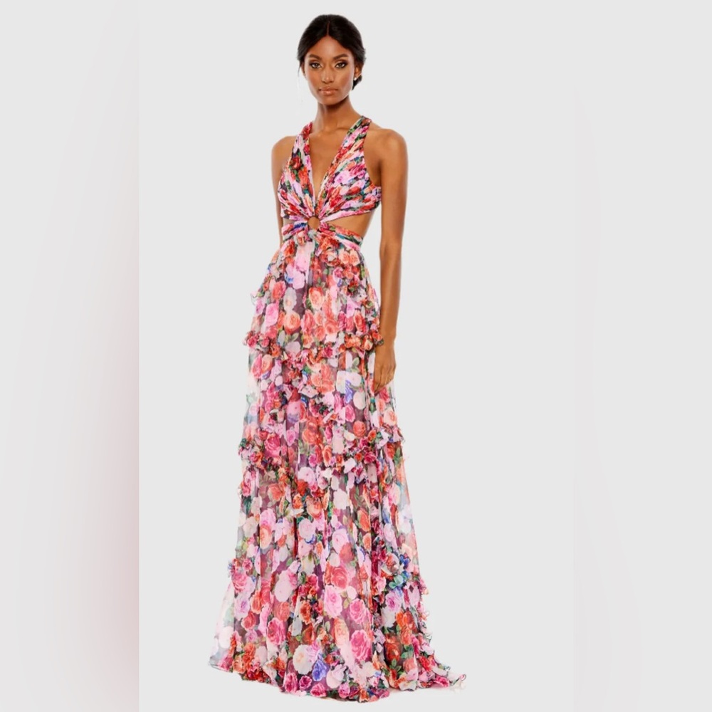 Mac Duggal Multicolor Floral Backless Dress